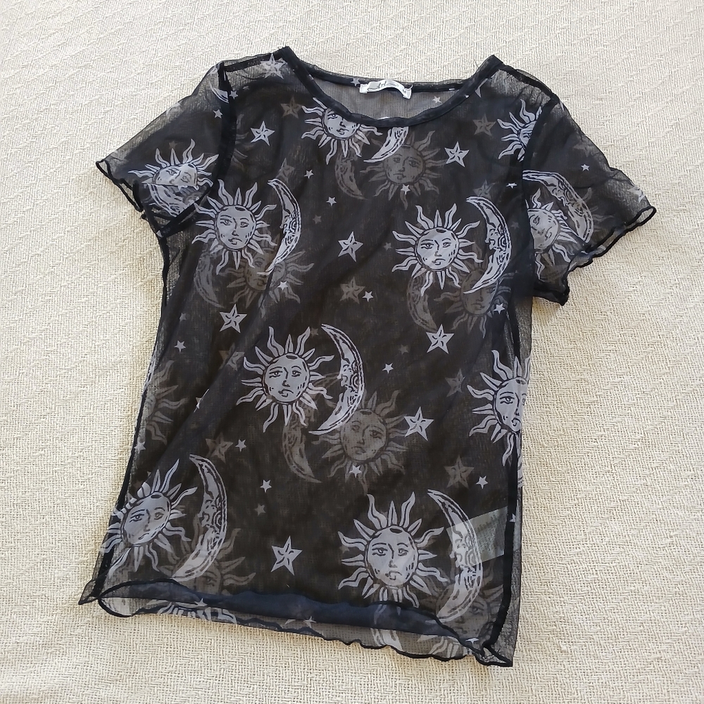ktk ♡ sun moon sheer top celestial 90s witchy medium